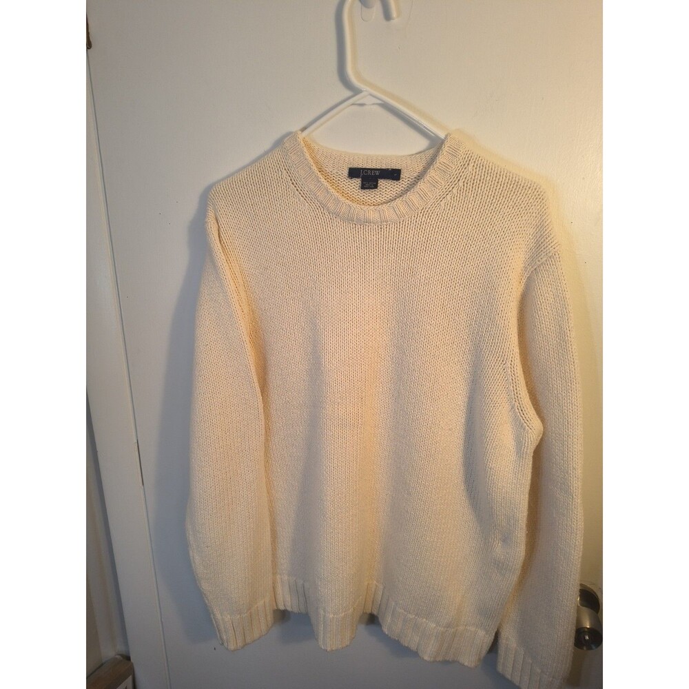 Vtg 90s JCrew Heavy Cotton Knit Crewneck Sweater Womens Large Cream Chunky